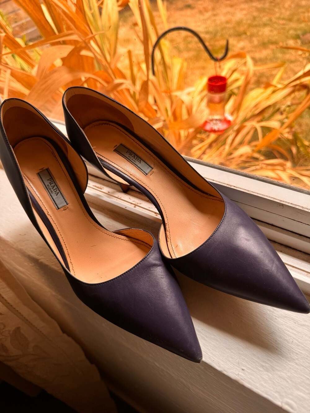 Prada Navy Blue Leather Pointed Toe D'Orsay Heels Size 39.5